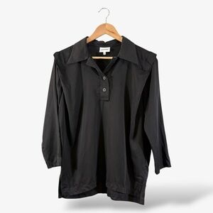 Darling Society Top Size S Black Long Sleeve Popover V-Neck Collared Minimalist